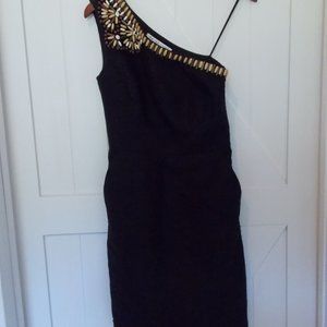 Trina Turk One Shoulder Embellished Black Dress